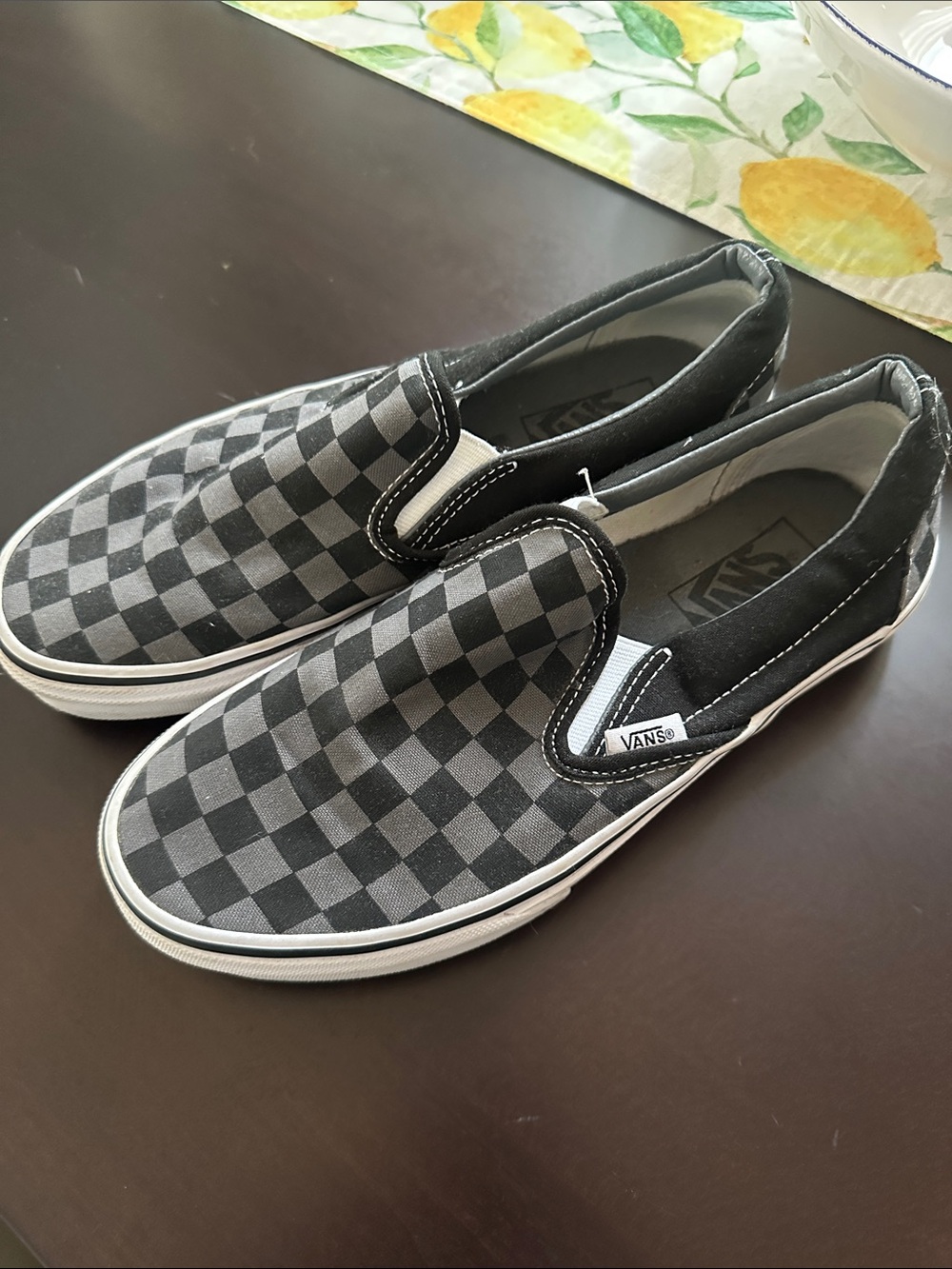 Vans Slip-On Checkerboard Sneakers in Black and Gray